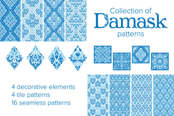 Collection of Damask Patterns in Blue Review