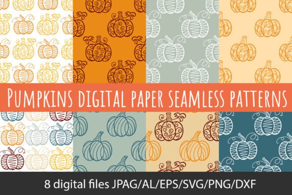 Decorated Pumpkins Digital Paper SVG PNG for Graphics and Patterns