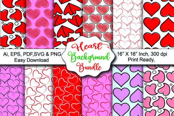 Heart Digital Pattern Background Bundle for Modern Graphics and Patterns