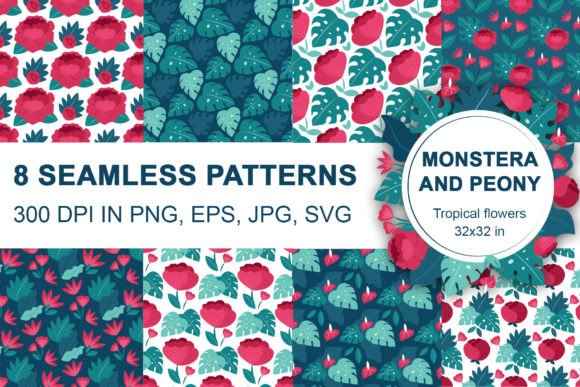 Monsteras, Peonies Print Design: A Graphic Pattern for Local Business Branding