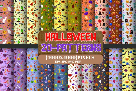 Retro Halloween Digital Paper Bundle - Graphics & Patterns for Creative Projects